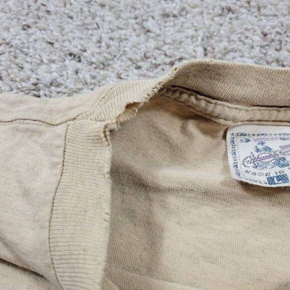 Vintage American Flag T Shirt Mens Large Beige Short Sleeve Button Alore Read* - Picture 3 of 11